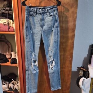 Hollister Light Blue High-Rise Mom Jeans Destroyed